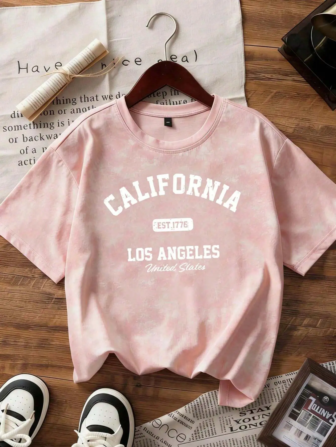 T-shirt à manches courtes col rond rose pour femme, 100% coton tricoté, couleur unie, décontracté, respirant, à porter au printemps